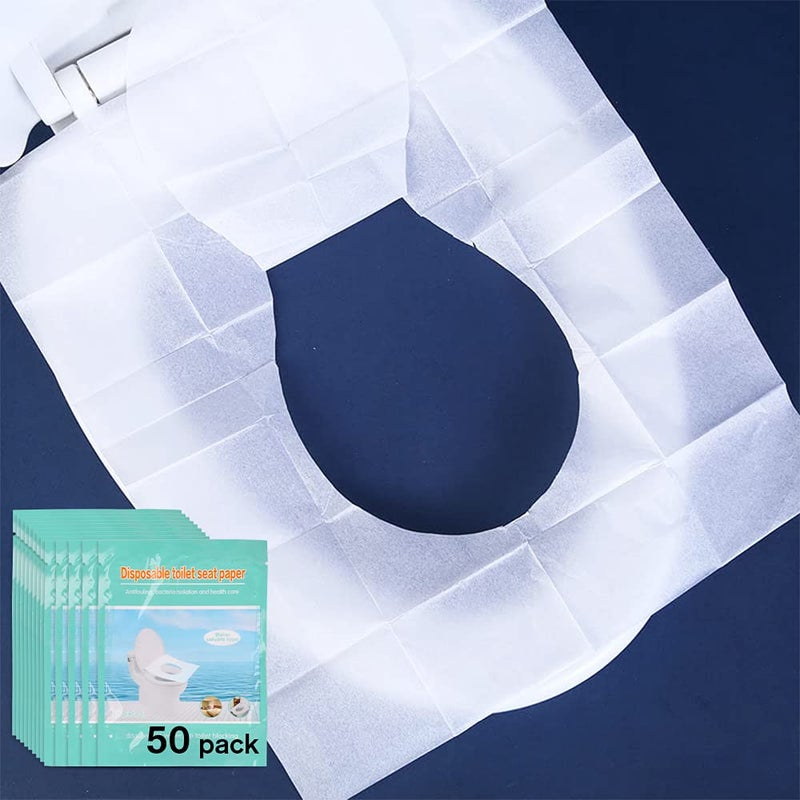 KLOLKUTTA Toilet Seat Covers Disposable, 50-Count Flushable Paper Travel Toilet Seat Covers for Adults and Kids Potty Training, Great Biodegrable Accessories for Public Restrooms, Airplane, Camping - Image 1